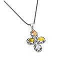 Silver 925 Rhodium Plated Multicolor Flower Black and Clear CZ Necklace - BGP00706