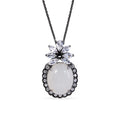 Black Rhodium Plated 925 Sterling Silver Oval Shaped Pendant With CZ Inlay Necklace - BGP00709
