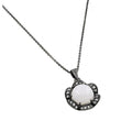 Black Rhodium Plated 925 Sterling Silver Circle Shaped Pendant With CZ Inlay Necklace- BGP00710