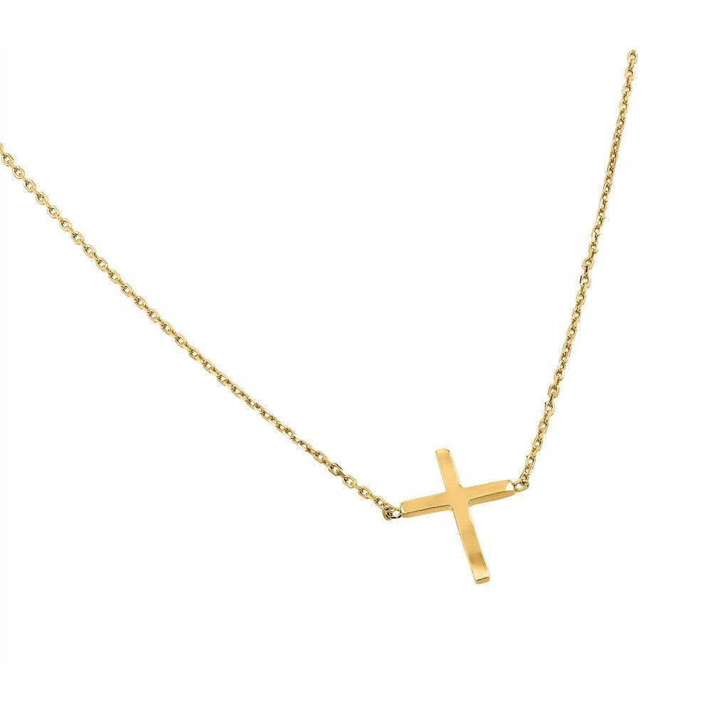 Silver 925 Gold Plated Plated Clear CZ Square Cross Pendant Necklace - BGP00883GP