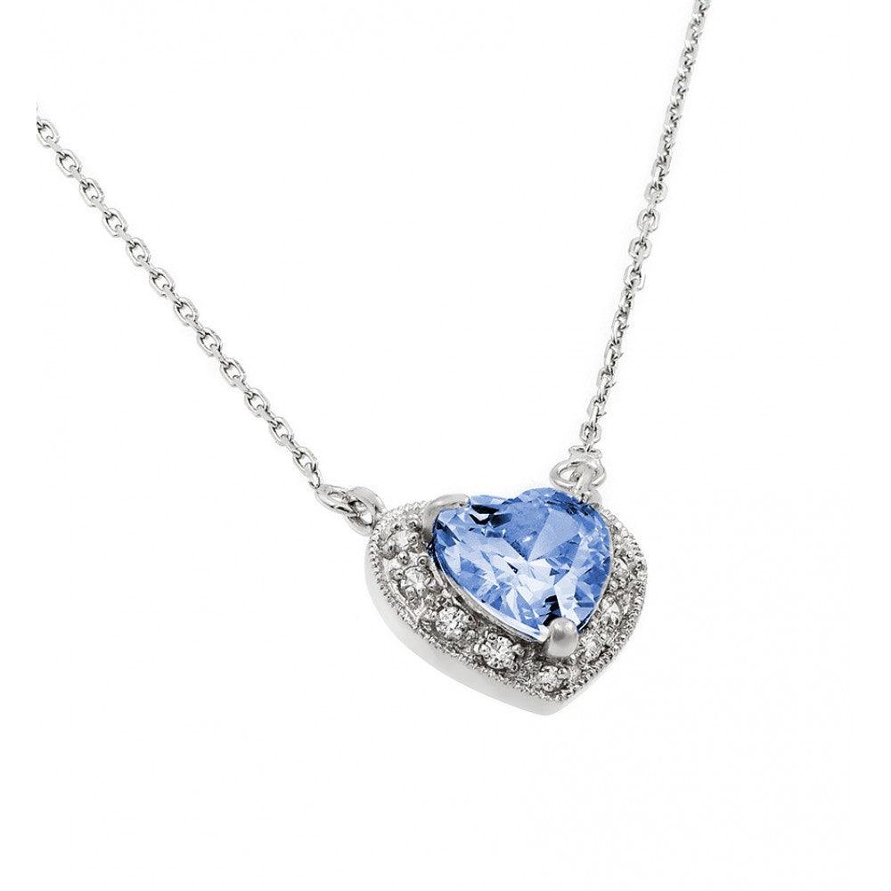 Rhodium Plated 925 Sterling Silver CZ Heart Birthstone Necklace - BGP00911