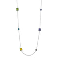 Rhodium Plated 925 Sterling Silver Multiple Color Stone Chain Necklace 36" - BGP00925