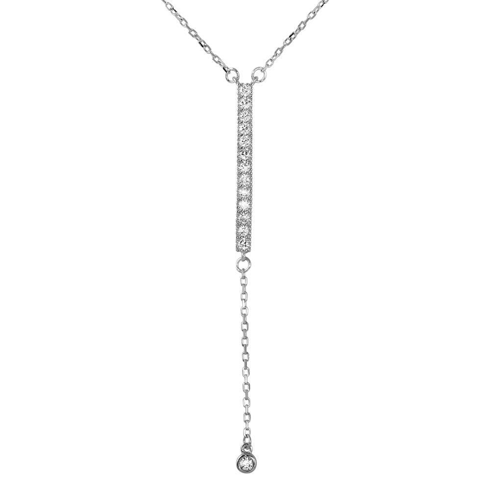 Rhodium Plated 925 Sterling Silver Drop Necklace with CZ - BGP01026