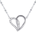 Silver 925 Dual Open Heart Pendant with CZ Accents Necklace - BGP01028