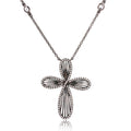 Silver 925 Black Rhodium Plated Cross with CZ Border Necklace - BGP01081