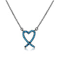 Silver 925 Black Rhodium Open Heart Necklace with Turquoise Stones - BGP01111