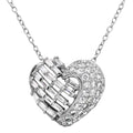 Silver 925 Rhodium Plated 2 Sided Baguette CZ Stones Heart Necklace - BGP01123