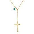 Gold Plated 925 Sterling Silver Cross Necklace with Turquoise Bead Charm - BGP01135