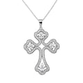 Rhodium Plated 925 Sterling Silver CZ Encrusted Open Cross Necklace - BGP01141CLR