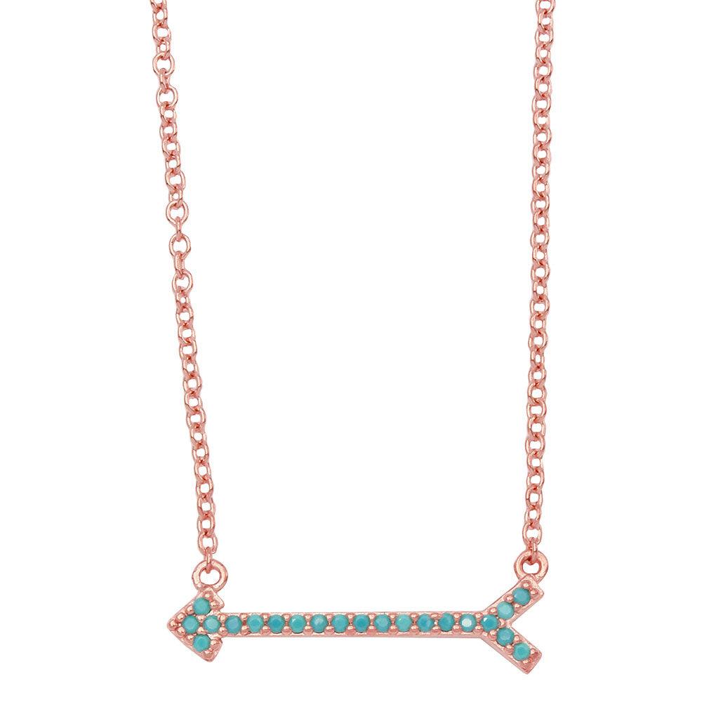 Rose Gold Plated 925 Sterling Silver Arrow Necklace with Turquoise Stones - BGP01157RGP