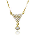 Rhodium Plated 925 Sterling Silver CZ Encrusted Triangle Shape Necklace with Dangling Stone - BGP01168