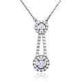 Rhodium Plated 925 Sterling Silver Double Halo Drop CZ Necklace - BGP01170