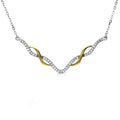 Gold and Rhodium Plated 925 Sterling Silver Interlinked V-Shape Necklace with CZ - BGP01172