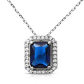 Rhodium Plated 925 Sterling Silver Blue Square Halo Pendant - BGP01174BLU