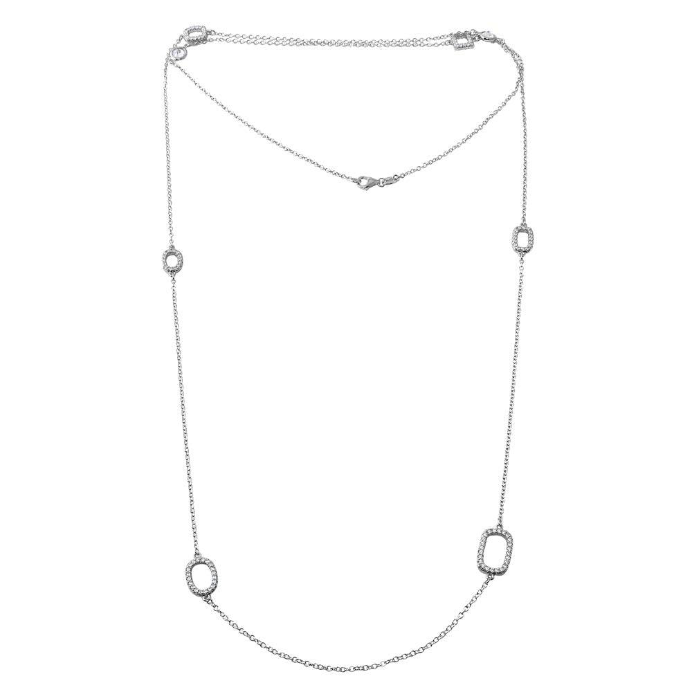 Rhodium Plated 925 Sterling Silver CZ Open Charm Chain Necklace 36" - BGP01197