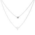 Rhodium Plated 925 Sterling Silver Double Strand Heart and Cross Necklace - BGP01198