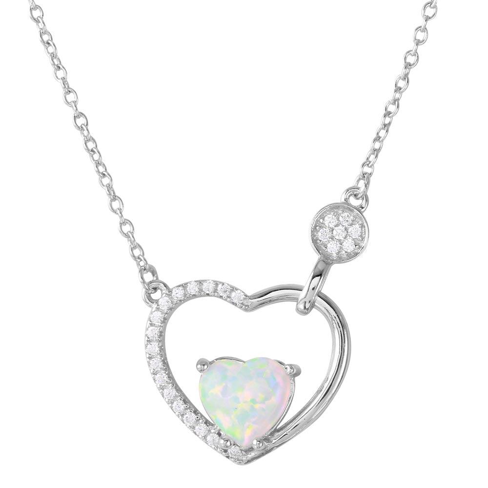 Rhodium Plated 925 Sterling Silver Opal Heart inside Open Heart with CZ - BGP01199