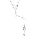 Rhodium Plated 925 Sterling Silver Heart Necklace with Dropped CZ Arrow - BGP01202