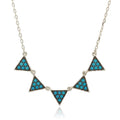 Rhodium Plated 925 Sterling Silver 5 Triangles with Turquoise Bead Necklace - BGP01210