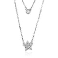 Rhodium Plated 925 Sterling Silver Double Strand Round CZ and CZ Star Necklace - BGP01216