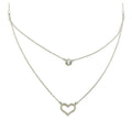 Rhodium Plated 925 Sterling Silver Double Chain Heart Necklace with CZ - BGP01224