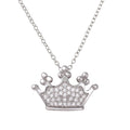 Rhodium Plated 925 Sterling Silver Crown Pendant Necklace with CZ - BGP01263