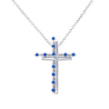 Rhodium Plated 925 Sterling Silver Double Cross Pendant with Blue CZ - BGP01272BLU
