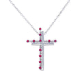 Rhodium Plated 925 Sterling Silver Double Cross Pendant with Red CZ - BGP01272GAR
