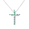 Rhodium Plated 925 Sterling Silver Double Cross Pendant with Green CZ - BGP01272GRN
