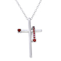 Rhodium Plated 925 Sterling Silver Red CZ Designed Cross Necklace - BGP01273GAR