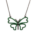 Black Rhodium Plated 925 Sterling Silver Green CZ Butterfly Pendant Necklace - BGP01304
