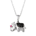 Rhodium Plated 925 Sterling Silver Black and Pink CZ Elephant Pendant Necklace - BGP01323
