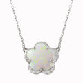 Rhodium Plated 925 Sterling Silver Opal and CZ Flower Necklace - BGP01343