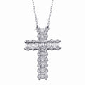 Rhodium Plated 925 Sterling Silver CZ Cross Necklace -BGP01346