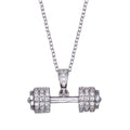 Rhodium Plated 925 Sterling Silver Small Dumbbell CZ Necklace - BGP01353