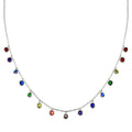 Rhodium Plated 925 Sterling Silver Multi Color CZ Necklace - BGP01370