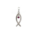 Rhodium Plated 925 Sterling Silver Fish Pendant with Clear and Pink CZ - BGP01378