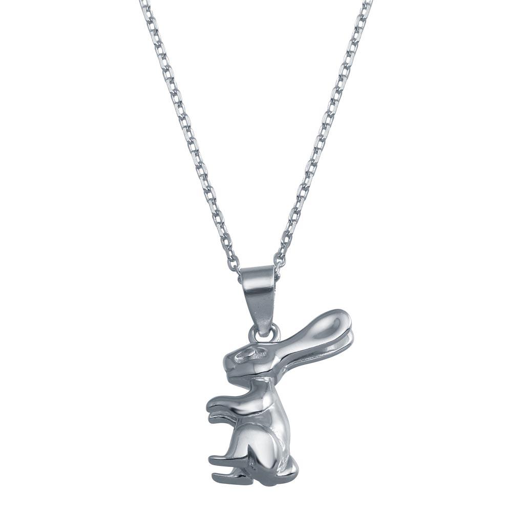 Rhodium Plated 925 Sterling Silver Rabbit Necklace - BGP01382