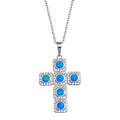 925 Sterling Silver Rhodium Plated Cross Blue and Clear CZ Necklace - BGP01386