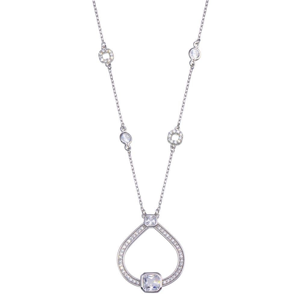 Rhodium Plated 925 Sterling Silver Open Circular Pendant with CZ - BGP01388