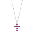 Rhodium Plated 925 Sterling Silver Cross Pink CZ Necklace - BGP01393