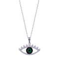 Rhodium Plated 925 Sterling Silver Clear Green CZ Evil Eye Necklace - BGP01400