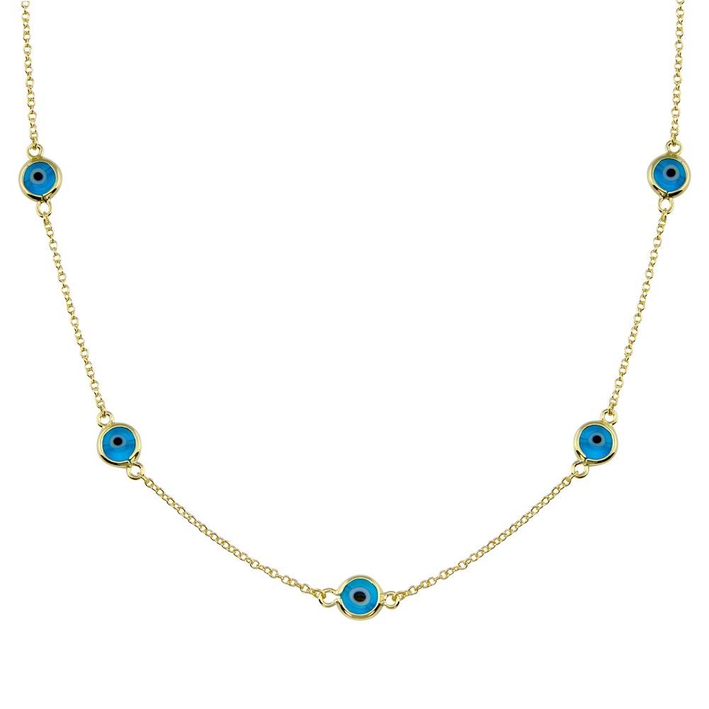 Gold Plated 925 Sterling Silver Evil Eye by the Yard Necklace - BGP01402GP