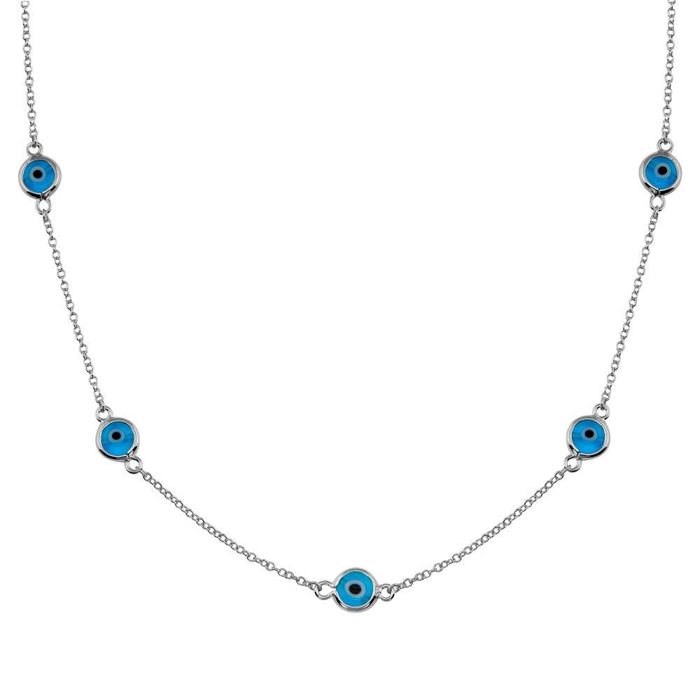 Rhodium Plated 925 Sterling Silver Evil Eye by the Yard Necklace - BGP01402RHD