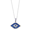 Rhodium Plated 925 Sterling Silver Evil Eye Blue and Clear CZ Necklace - BGP01411
