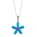 Rhodium Plated 925 Sterling Silver Turquoise Flower and Purple CZ Necklace - BGP01412