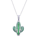 Rhodium Plated 925 Sterling Silver Cactus Green CZ Necklace - BGP01416