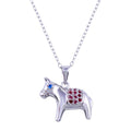 Rhodium Plated 925 Sterling Silver Donkey Red and Blue CZ Necklace - BGP01417
