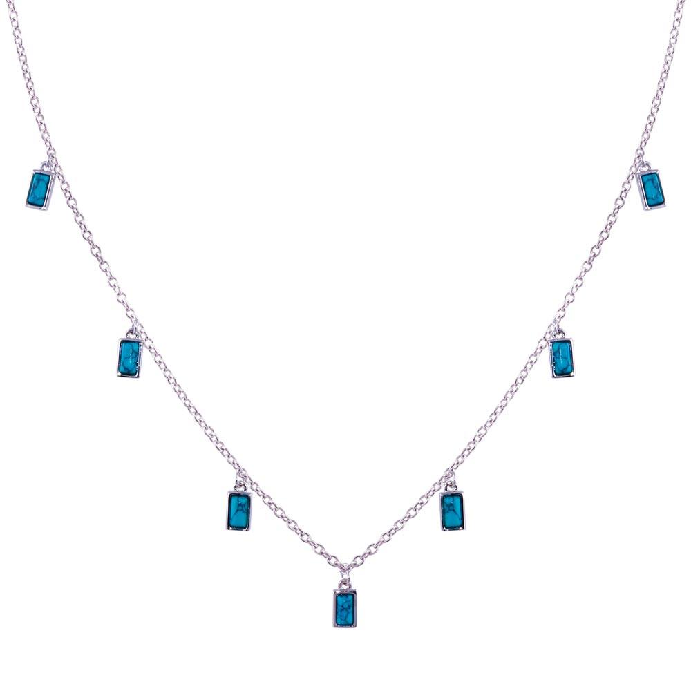 Rhodium Plated 925 Sterling Silver Turquoise Charms Necklace - BGP01422