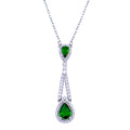 Rhodium Plated 925 Sterling Silver Teardrop Green CZ Necklace - BGP01423
